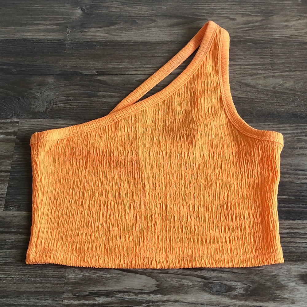 NWT American Eagle One Shoulder Crop Top Orange Texture Large